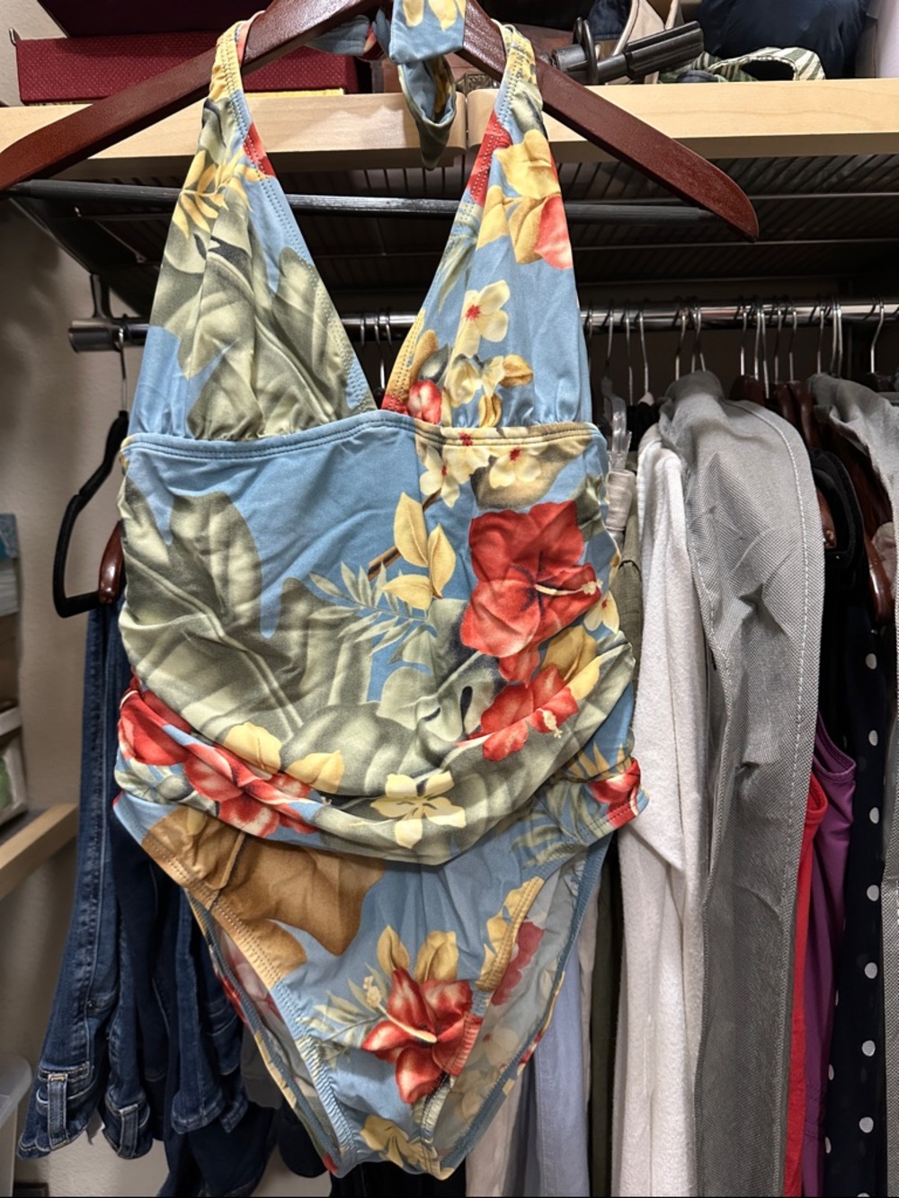 Tommy Bahama Tropical Floral One-Piece in Sky Blue